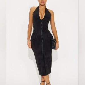 fashion nova dressed in confidence pinstripe halter midi dress NWT black